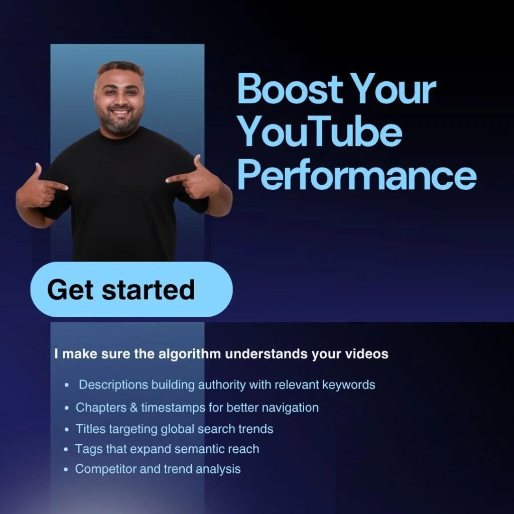 Affordable YouTube SEO Services by Md Momenul Islam featuring video ranking dashboard