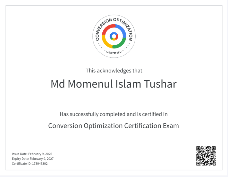 Google Skillshop Conversion Optimization Certificate earned by Md Momenul Islam